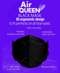 3 Layer Nano Filter Face Mask For Adults Black 100 Pack Lightweight Breathable Reusable Everyday Mask For Travel Work School And Daily Activities All Day Comfort showcasing ergonomic design and features like wide nose bridge and elastic ear bands.