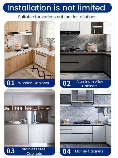 Installation options for Two Tier Rotating Corner Cabinet Shelf With 360 Degree Swivel shown in four cabinet styles.