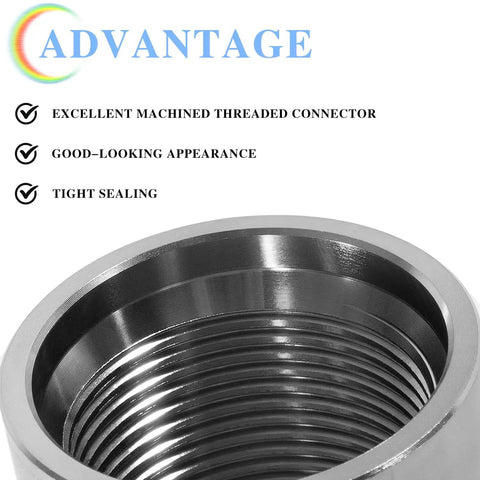Close-up of Five Pack 1-1/4 Inch Female Well Point Drive Couplings For Hand Pump Systems with threaded detail and advantages.