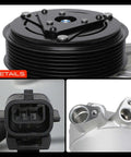Top Tier AC Compressor With Built Clutch Fits Infiniti JX35 QX60 Nissan Maxima Murano Pathfinder DKS17D detailed view of seven groove pulleys and connectors.