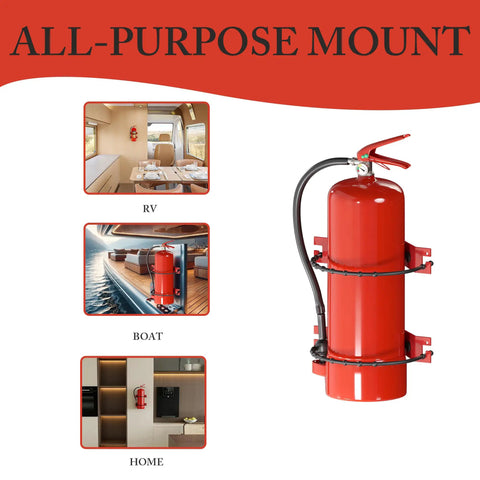 All Purpose Fire Extinguisher Mount Bracket With Easy Install Kit for 10 lbs extinguishers in RV, boat, home settings