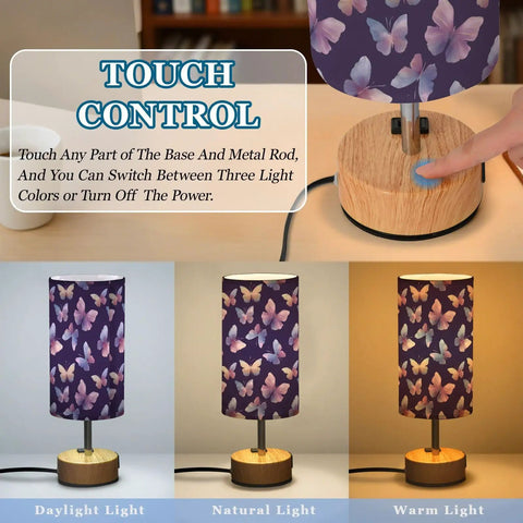 Watercolor Butterfly Decor Bedside Lamp With 3 Way Dimmer And Touch Control Charging Station showcasing light modes.
