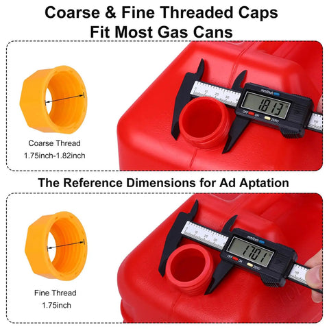 Replacement Gas Spout Kit For Easy Pouring And Leak Prevention, measuring coarse and fine thread caps with caliper