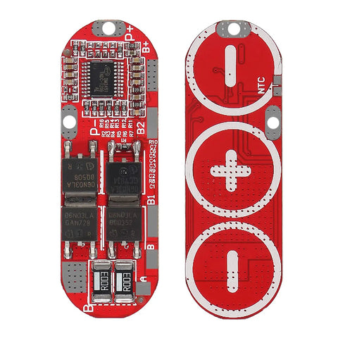 Five Piece Bulletproof BMS Battery Management System For 5 Series Lithium Ion Pack 21 Volt 25 Amp Continuous Charge And Discharge Protection Circuit Board, red PCB view.