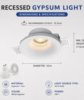 Opaeroo Recessed Plaster Downlight, Flush Mount Ceiling Spotlight 5W GU10 with a 12cm diameter and white gypsum finish.