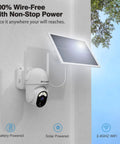 Solar Powered Wireless Outdoor Security Camera With 355 Degree Pan Tilt, 1080P Night Vision, Spotlight, PIR Motion Sensor, mounted with solar panel
