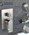 Wall Mount Bathtub Faucet With Hand Shower And Waterfall Tub Spout, Complete Tub And Shower Faucet Set, brushed nickel, on wall.