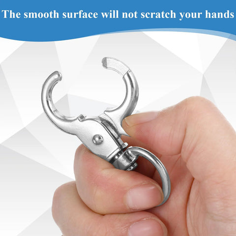 SHENLIU trigger snap hook, silver metal 2.32 x 0.82 inches with a 360-degree swivel ring, held in hand