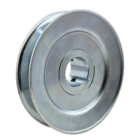 One Eighth Inch Bore Four And A Half Inch Outer Diameter Single Groove V Belt Pulley For AB 5L 4L Belts 1020 Steel Zinc Plated Durable Motor Pulley With Keyseat And Includes Two Screws And Wrench