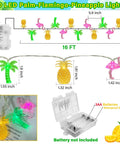 Tropical Flamingo Pineapple Palm Tree LED String Lights, 30 LEDs, 16 Ft Battery Operated, Three Design Options