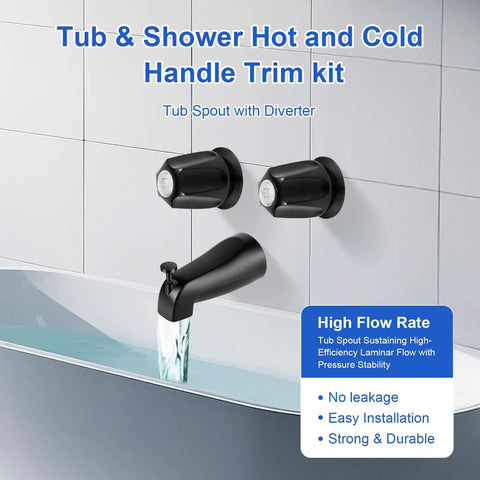 Two Piece Shower Knob Replacement Kit With Tub Spout And Two Handle Tub Shower Faucet Set Matte Black Compatible With Verve