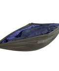 Underbelly Gear Sling Hammock For Camp Gear Storage, Lightweight And Portable Mini Hammock Organizer, OD Green, side view with gear