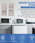 Front view of two pack universal freezer hinges for chest freezers and refrigerators, 3 hole counterbalance friction folding door hinges.