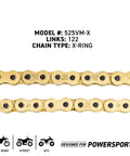 Honda VT750 Sprocket And Chain Combo 17 Tooth Front 41 Tooth Rear 525VM X Ring Chain 122 Links shown in gold chain detail