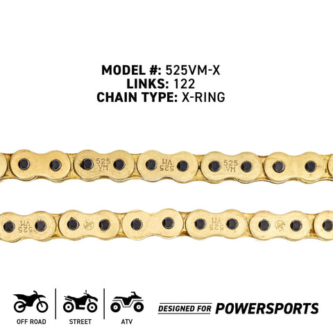 Honda VT750 Sprocket And Chain Combo 17 Tooth Front 41 Tooth Rear 525VM X Ring Chain 122 Links shown in gold chain detail
