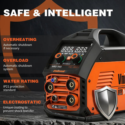 Versatile 5 In 1 Welder For Home Shop 110V 220V Dual Voltage MIG MMA Lift TIG Flux Core LED display front view