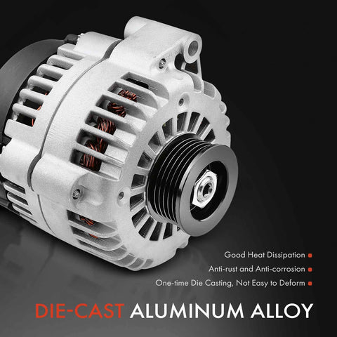 Drop In Replacement 12V 105A Alternator For GM Trucks And SUVs Direct Fit With 6 Groove Pulley And 4 Pins, aluminum die-cast