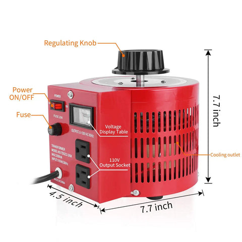Beefy 20 Amp Variable AC Transformer Voltage Regulator Power Supply 2000VA Max Adjustable 0 To 130 Volt Output red unit display