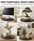 No Fuss 18 Inch Lazy Susan Turntable Dead Solid Swivel Cabinet Tray With Steel Ball Bearings in an office setup with monitor.