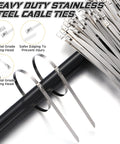 Stainless Steel Cable Tie Gun Kit With 150 Zip Ties 50 Of Each Size 6 8 And 11.8 Inch Includes Cutter And 3 Pairs Gloves