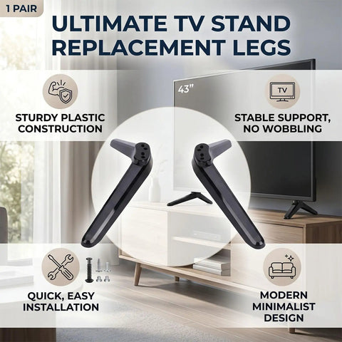Replacement TV Stand Legs For 40 To 43 Inch Televisions, Durable Plastic Feet With Screws And Foot Pads, Secure Mounting Bracket
