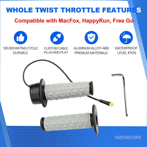 Wide Voltage Twist Throttle For E-Bikes And Scooters 12V To 72V IP76 Waterproof Plug 3 Pin Plug And Play Easy Throttle Upgrade For Mountain Folding And City E-Bikes