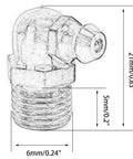 Illustration of Reliable M6 x 1mm Metric Thread 90 Degree Angled Brass Hydraulic Zerk Grease Nipple Fitting with dimensions