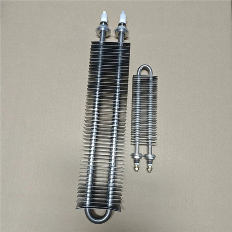 Heavy Duty Stainless Steel Finned Heating Element With Install Plate Top Shelf Build Rock Solid Design Delivers Screaming Fast Heat For Electric Oven Baking And Shop Gear 1100W 500Mm, showing two finned heating elements side by side.