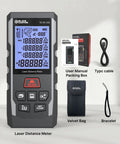 230 Foot Laser Distance Meter With Bright Green Beam And Smart Angle Tracking For No Sweat Indoor Outdoor Renovations with accessories.
