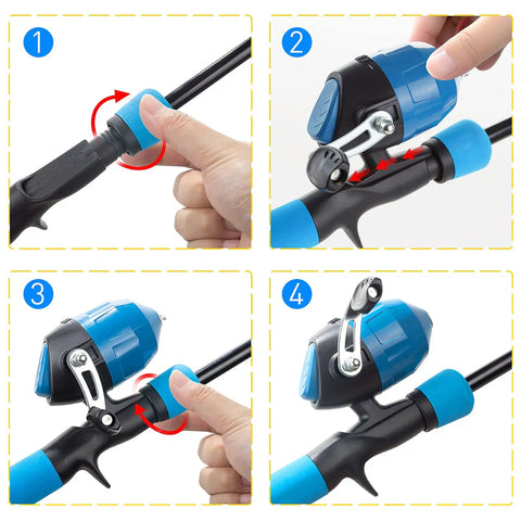Instructions for assembling the Kids Telescopic Fishing Pole Kit with Spincast Reel, 59 Inch Rod, Beginner Fishing Gear Set