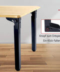 Four Pack Heavy Duty Adjustable Metal Furniture Legs Black Folding 90 Degree Table Feet Height Adjustable 0 To 10mm Self Locking Iron Supports For Dining Tables Sofas And Cabinets Includes Screws Durable Easy Install shown attached to wooden table surface highlighting hinge mechanism.