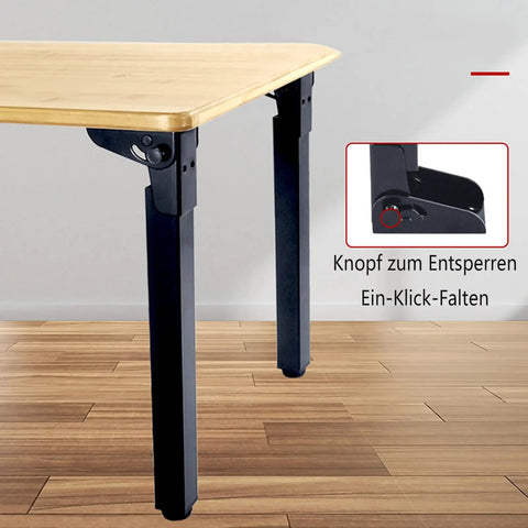 Four Pack Heavy Duty Adjustable Metal Furniture Legs Black Folding 90 Degree Table Feet Height Adjustable 0 To 10mm Self Locking Iron Supports For Dining Tables Sofas And Cabinets Includes Screws Durable Easy Install shown attached to wooden table surface highlighting hinge mechanism.