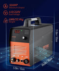 Pro Spec 50 Amp Plasma Cutter With Non-Touch Pilot Arc Torch, Dual Voltage 110V And 220V IGBT Inverter, side view showing controls and dimensions.