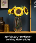 Botanical Sunflower Bouquet Building Kit For Adults 18 Plus DIY Floral Decor Craft For Home Office Bedroom Six Sunflowers In Various Stages Cool Gift For Birthdays Housewarming And Trendy Displays. 686-piece LEGO sunflower bouquet in vase
