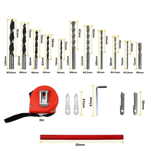 Adjustable Hole Saw Cutter Kit From One And Five Eighths Inch To Eight Inches With Twin Blade And ABS Dust Shield components