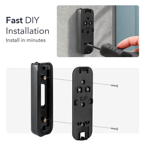 Horizontal Adjustable Angle Mount And Wall Plate For Blink Video Doorbell 1st Gen And 2nd Gen 35 To 55 Degrees Wedge Mount For A Wider Entry View And Easy Setup In Black, shown disassembled with screws for installation.