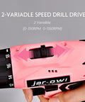 Close-up of speed control on Pink 21V Cordless Drill Driver Set With Three Eighth Inch Keyless Chuck Two 1.5Ah Batteries And Charger