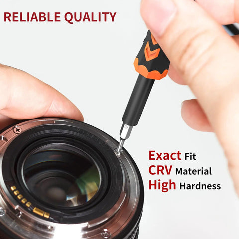Using 58 In 1 Magnetic Precision Screwdriver Set With Case For iPhone MacBook Computers And More on camera lens
