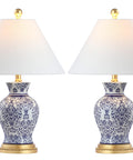 Blue And White Chinoiserie Ceramic Floral Table Lamp Set Of 2 With Linen Shade, 21 Inch Tall Vase Style Lamps For Living Room Or Bedroom Vibes, Modern Traditional Lighting, LED Bulbs Included.
