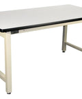 Heavy Duty ESD Anti Static Workstation Rock Solid Four Leg Steel Frame 72 Inches by 36 Inches Surface Light Beige modular bench side view.
