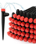 Adjustable Drip Irrigation Emitters Kit With Five Inch Stakes Fifty Pack For Quarter Inch And Four To Seven Millimeter Tubing