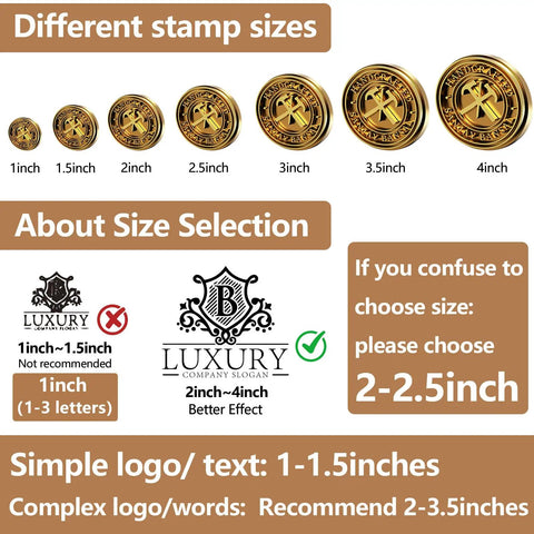 Image showing different stamp sizes for Badass Electric Branding Iron For Wood With Smart Temperature Control, ranging from 1 to 4 inches.