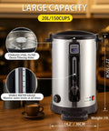 100 Cup Commercial Coffee Urn, 20L Double Wall Stainless Steel Coffee Maker With Adjustable Temperature Control And Keep Warm