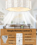 18" Coastal Boho Capiz Shell Ceiling Fan with Light and Remote,Flush Mount shown with remote control features and light fixture.