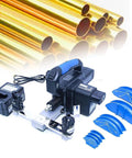Badass Pro Grade Electric Copper Tube Bender For Quarter To Seven Eighths Inch Lines, blue bending heads and power unit visible.
