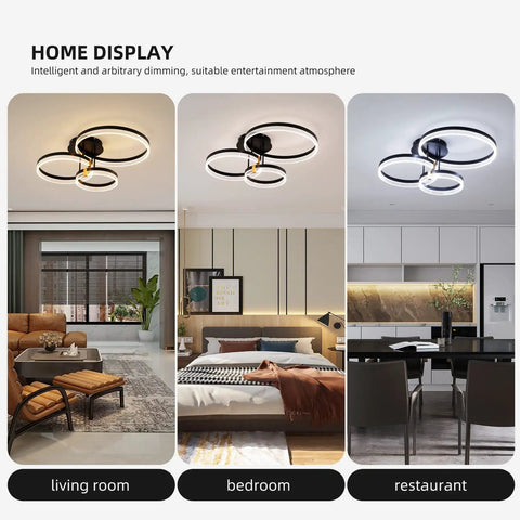Modern LED Ceiling Light With Remote Control, Dimmable Acrylic Ring Chandelier in living room, bedroom, restaurant setting