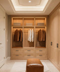 Elegant wardrobe with 10 Pack 5 Inch Hole Center Matte Black Modern Cabinet Pulls installed on light wood drawers