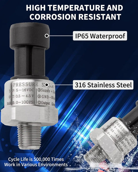 0 To 100 Psi Fuel Oil Pressure Sensor Transducer With Plug And Play Harness Kit One Eighth Inch NPT Thread Stainless Steel 316.