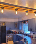 Vintage Industrial Black Metal Cage Ceiling Light Semi Flush Mount Fixture in a kitchen setting