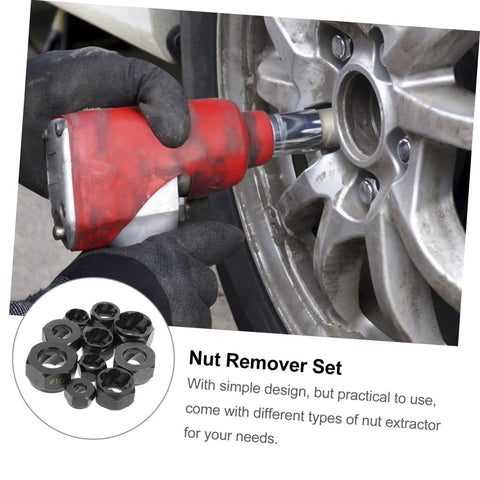 Using 10-Piece Broken Nut Remover Set And Bolt Extractor Tools For Stubborn Nuts And Rusty Bolts on car wheel